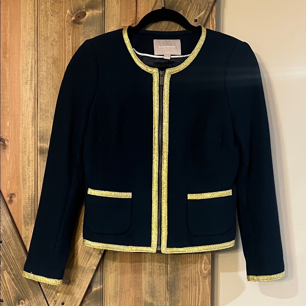 Banana Republic Blue Blazer with Gold Accents